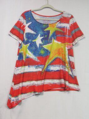 Leoma Lovegrove Wearable Art Patriotic Star Design Pullover Top Size M